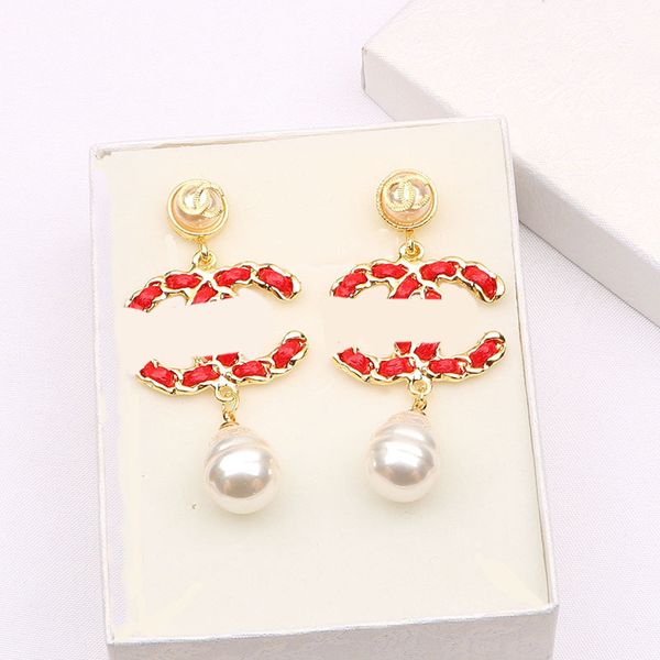 

18k gold plated designer brand pendant earring double letter leather pearl pendant stud earrings for women wedding party jewerlry accessorie, Golden;silver