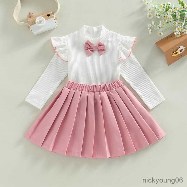 

clothing sets 2pcs children's set autumn toddler girls fall outfits long sleeve mock neck ruffle and pleated skirt, White