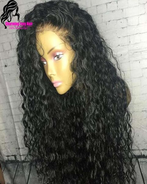 

long loose curly wigs with baby hair black color full density synthetic lace front wig for women 4870229