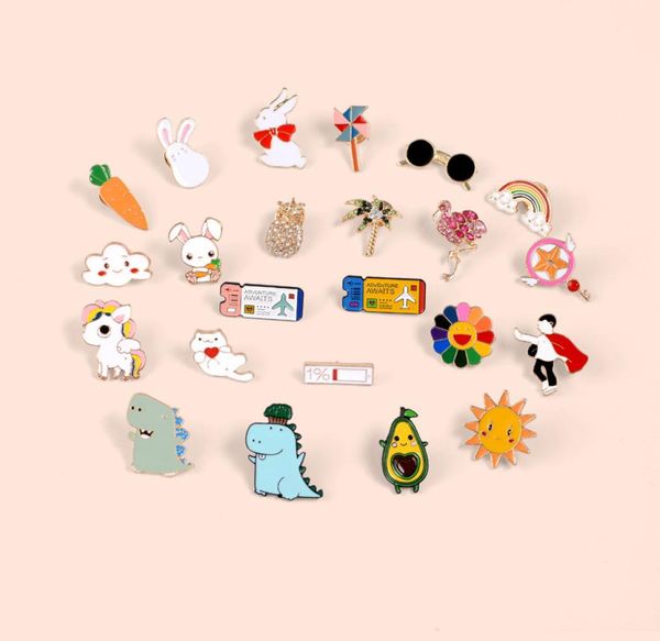 

kawaii plane ticket lapel pin windmill rabbit glasses pineapple coconut tree dragon design brooch pins4277877, Gray