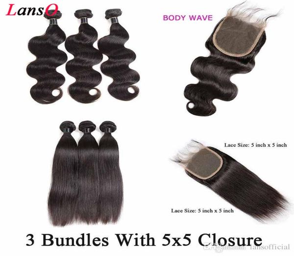 

malaysian hair weave straight 3 bundles with 5x5 lace closure body wave human hair bundles with 5x5 lace closure human hair extens7266026, Black