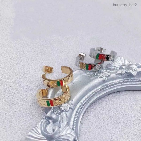 

half circle designer branded g stud 316l stainless steel 18k gold silver rose women letter engrave hoop earrings girls wedding jewelry, Golden
