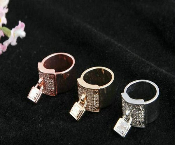 

size 678 brand silvergoldrose gold plated full rhinestone lock key m band k rings letter style logo ring2458207, Silver