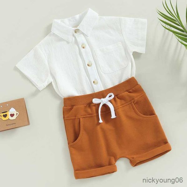 

clothing sets toddler boy clothes summer short 2023 solid color sleeve lapel button shirt elastic waist shorts 6 months to 4 years, White