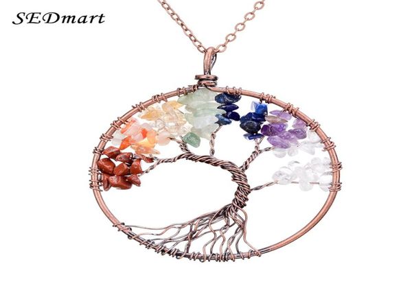 

sedmart 7 chakra tree of life pendant necklace copper crystal natural stone necklace women christmas gift1943696, Silver