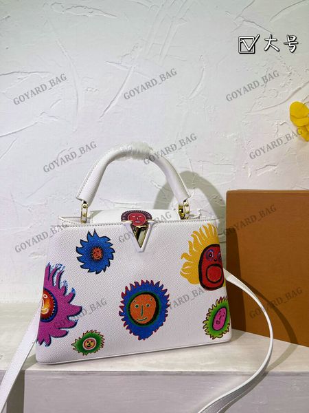 

womens designer handbags capucines pm mm faces yk designers luxurys white leather tote colorful dots collaboration purse m21726 yayoi kusama