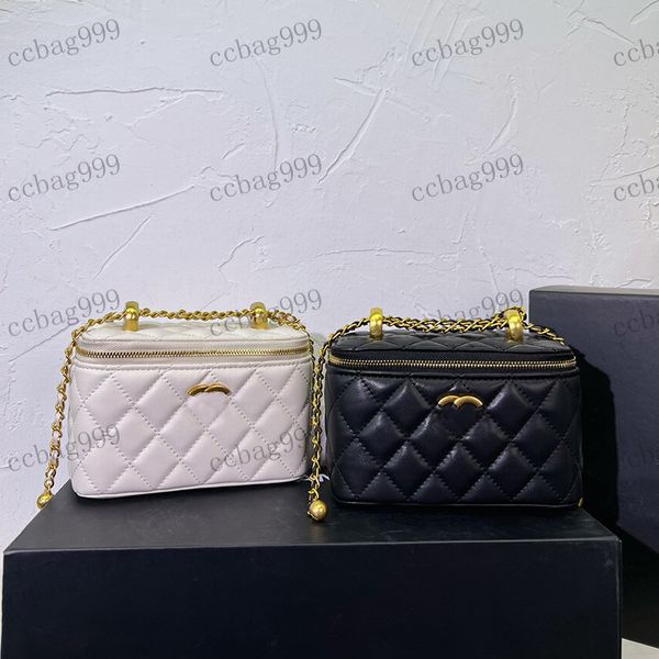 

designer womens mini makeup box double gold ball chain handle handbag hardware metal c buckle matelasse chain crossbody bags shoulder bags p