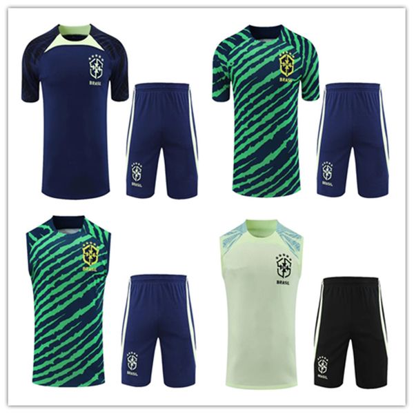 

22 23 brazil short sleeve tracksuit sportswear men training suit soccer jersey kit uniform chandal 2023 brasil mens sleeveless vest football, Black;yellow