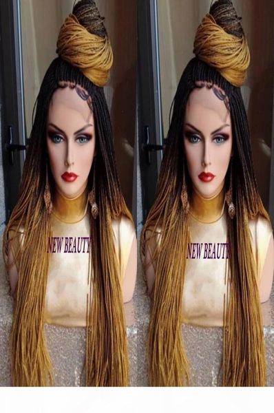 

2019 new style ombre light brown micro braided wigs with baby hair long braids wigs glueless synthetic lace front wig for black wo3213350