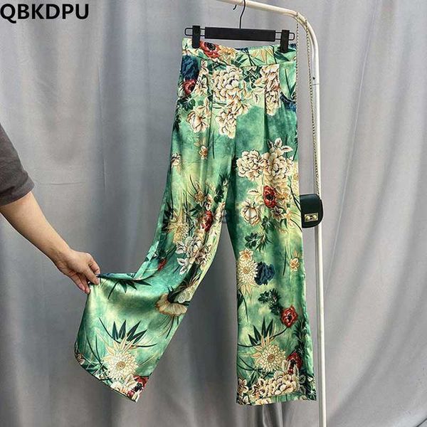 

women's pants capris satin silk print boho casual ankle-length pants women's high waist wide leg pantnes summer korean straight ba, Black;white