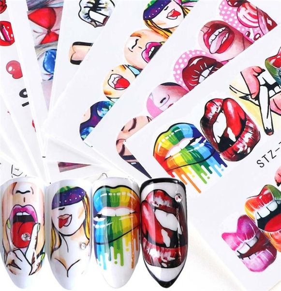 

pop art designs nail sticker diy water transfer decals cool girl lips decorations full wraps nails beauty tips manicure acces6260146, Black