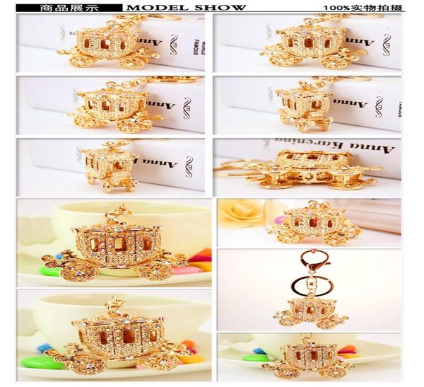 

whole retail alloy crystal gold plated pumpkin carriage cartoon keychain metal for girl gift8407408, Slivery;golden