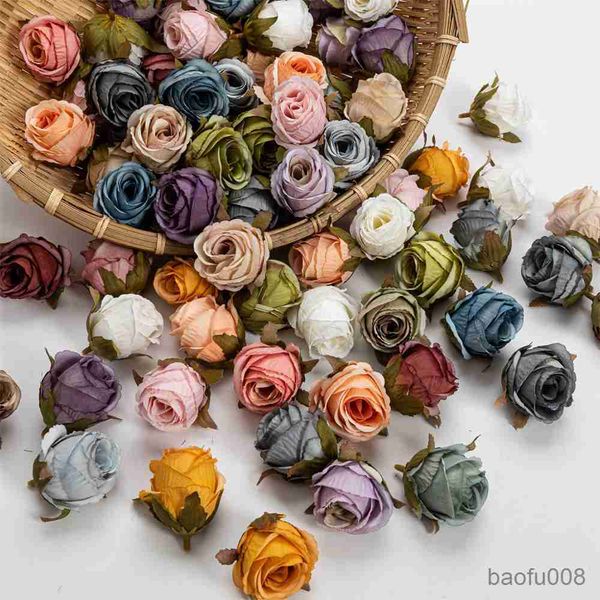 

sachet bags 10pcs 3.5cm retro artificial canvas rose flower head home wedding party decora christmas craft accessories fake flowers r230605