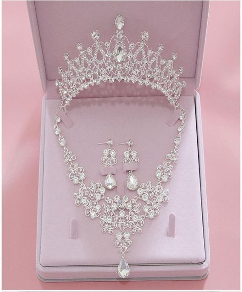 

fashion crystal wedding bridal jewelry sets women bride tiara crowns earring necklace wedding jewelry accessories7051844, White