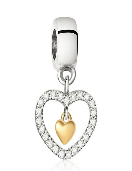 

sparkling heart charm bead 925 sterling silver jewelry little heart inside with gold plated charm for european women diy brand bra3097254, Black