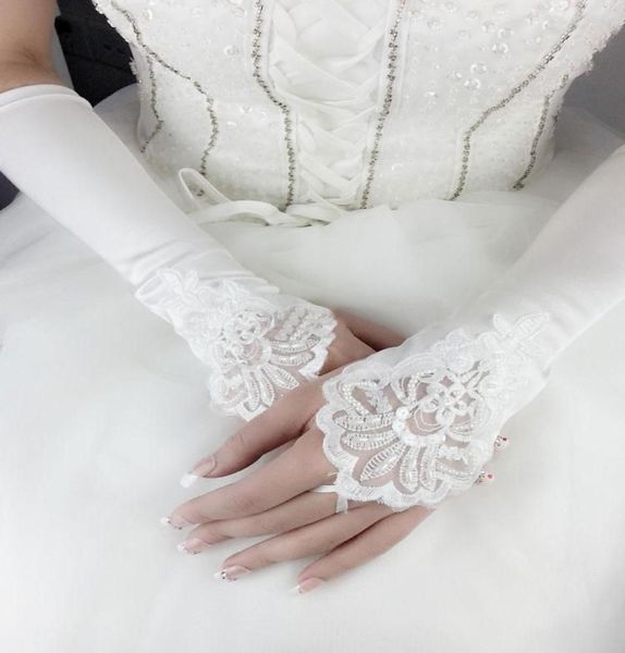 

2019 fall fingerless pearls white ivory bridal gloves lace satin bridal accessories for wedding dresses4760551