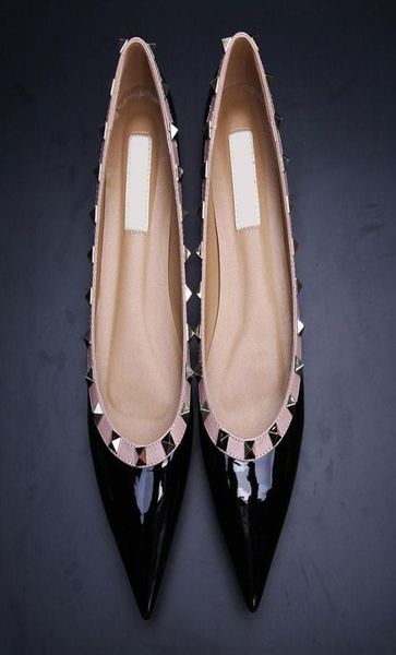 

3440 genuine leather v stud ballerina flats rivets wedding shoes blue black nude red yellow pink luxury designer runway cla7074214