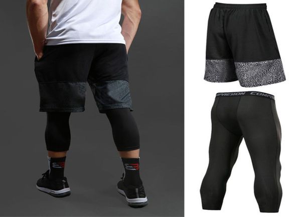 

men basketball short sets sport gym quickdry workout board shorts tights for male soccer running fitness yoga short4630410, Black;blue