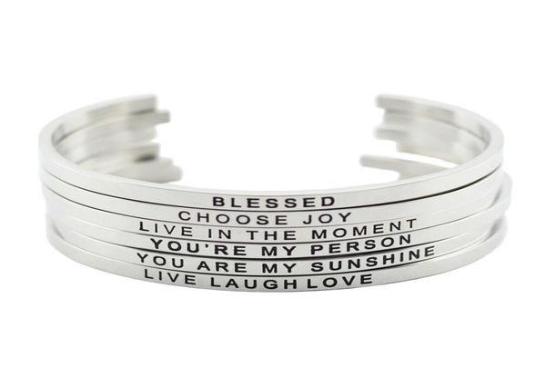 

new arrival 316l stainless steel engraved positive inspirational quote cuff mantra bracelet bangle for women men6293408, Black