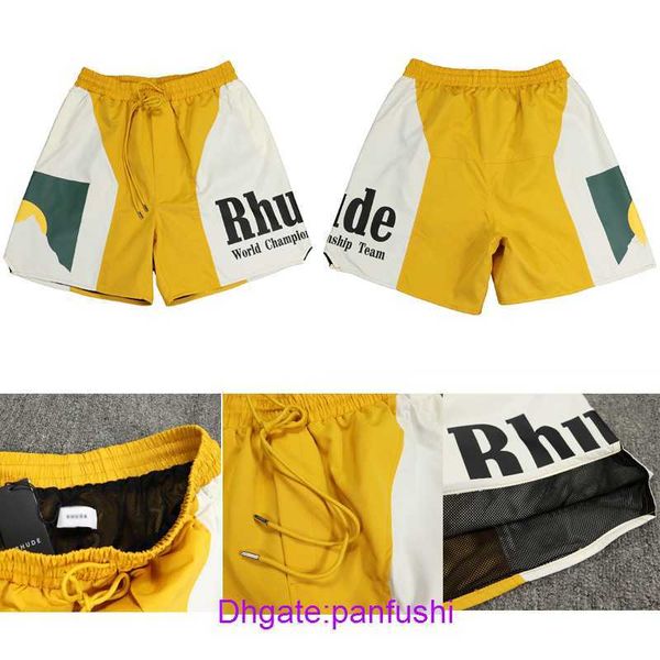 

wholesale designer shorts online shop rhude american sunset letter print color block summer sports beach pants yellow capris, White;black