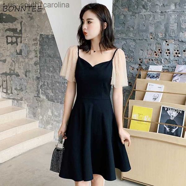 

dress women a-line mesh spliced temperament skinny tunic female trendy party pleated stylish lady new arrival 3xl chic young ins l230522, Black;gray