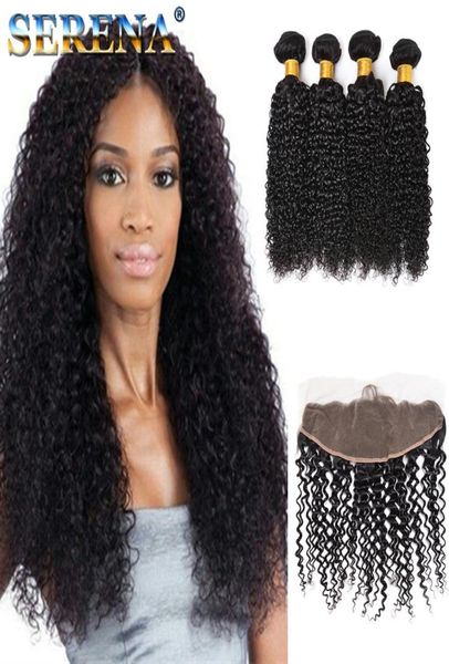 

human hair extensions weft malaysian deep wave curly 4 bundles with 13 x 4 lace frontal hair weaves hair bundles with frontal 5 pi8990875, Black;brown