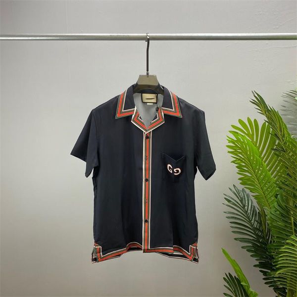 

luxury designer shirts mens fashion geometric print bowling shirt hawaii floral casual shirts men slim fit short sleeve variety -3xl 23, White;black