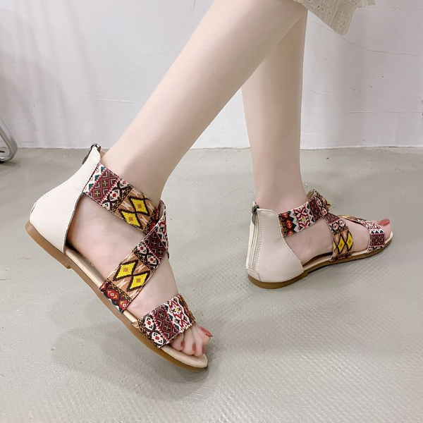 

sandals female xiaxin xianfeng student casual hollowed out ethnic style roman shoes female comfortable flat shoes womens shoes, Black