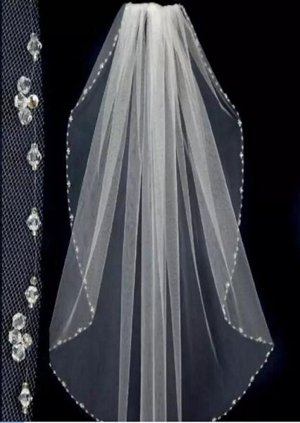 

2019 simple custom made whiteivory sheer wedding veils tulle beads eage bridal veils with comb one layer wedding accessories2893578, Black