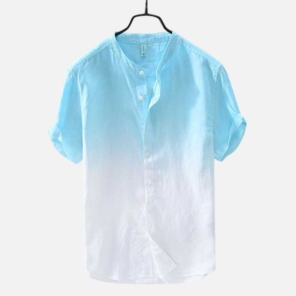 

men's chemise shirts homme casual short sleeve shirt breathable collar hanging dyed gradient cotton blouse camisa masculina ckgd, White;black