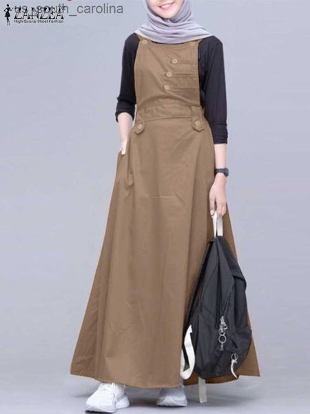 

zanzea muslim women vintage dubai turkey abaya dress fashion summer sleeveless overalls dress islamic clothing robes jilbab l230522, Black;gray