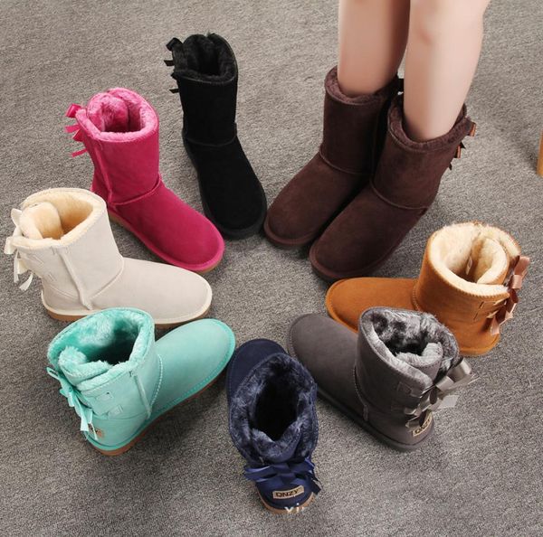 

winter leather women australia classic kneel half boots ankle boots black grey chestnut navy blue red womens girl bow shoes4609694