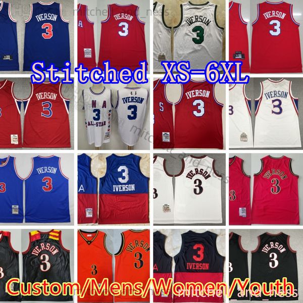 

mitchell and ness basketball allen 3 iverson jersey custom xs-6xl retro stitched jerseys all-star 2003 1996-97 1997-98 white black red blue