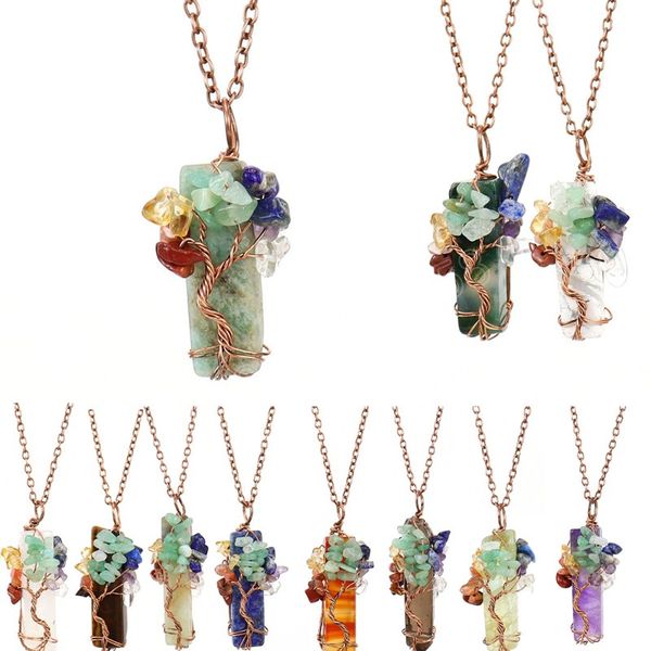 

handmade woven tree of life metal wire wrapped irregular crystal pendant necklace for women girls amethyst necklace gifts, Silver