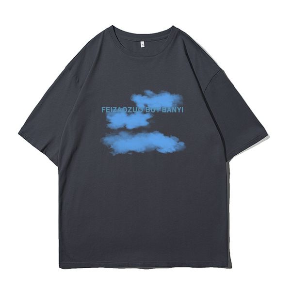 

men's t-shirts pure cotton cloud letter printed short sleeved t-shirt for men's ins trend loose fitting t-shirt, White;black