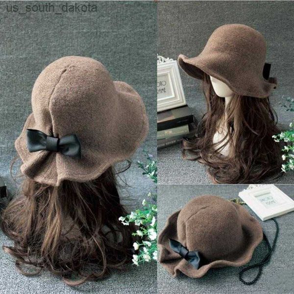 

vintage wool bucket hats ladies bowler hat fashion bows basin hat fisherman hat woman winter black coffee dark camel hat l230523, Blue;gray