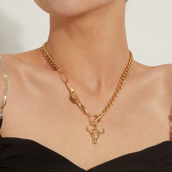 

designer necklace fashionable heart-shaped cow head modelling trend female necklace, the simple temperament necklace thanksgiving day valent, Silver
