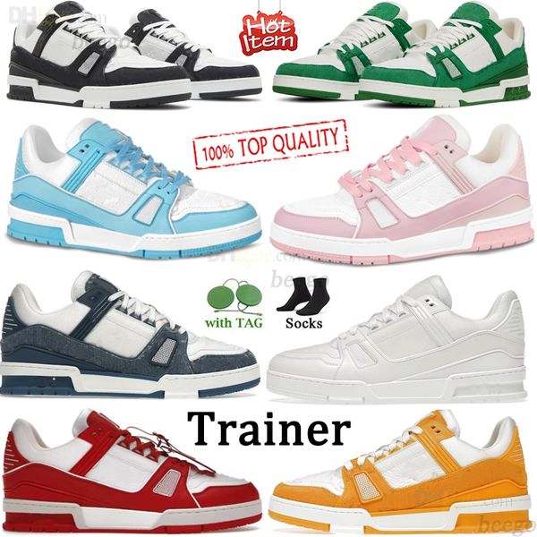 

trainer luxury designer casual shoes logo embossed trainer sneaker triple white pink sky blue black green yellow denim low mens sneakers wom