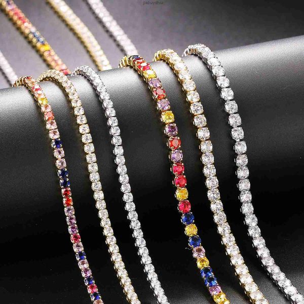 

3mm 4mm hip hop colorful iced out zircon copper jewelry men women full diamond girl choker tennis chain necklace, Silver