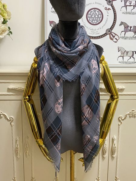 

women's square scarf shawl pashmina good quality 15% silk 85% modal material print pattern size 130cm -130cm, Blue;gray
