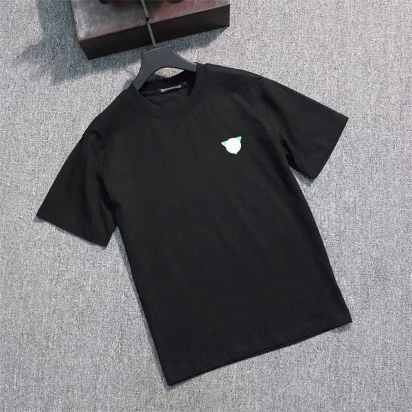 

designer luxury fashion green triangle small label letters t shirts for men and women wearing short sleeved t-shirts with bodytgip, White;black