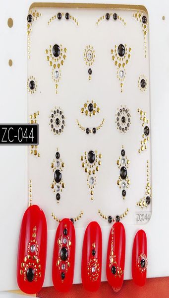 

5d nail sticker nail art adhesive decals fcolorful 3d new nail decals with beads rhinestone manicure decor1023356, Black