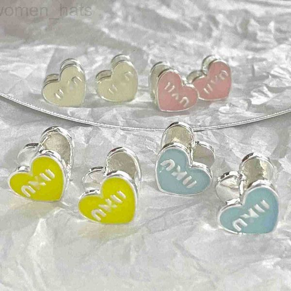 

charm designer new love drop glaze ear buckle letter peach heart style earrings double sided wearable sweet and fresh, Golden