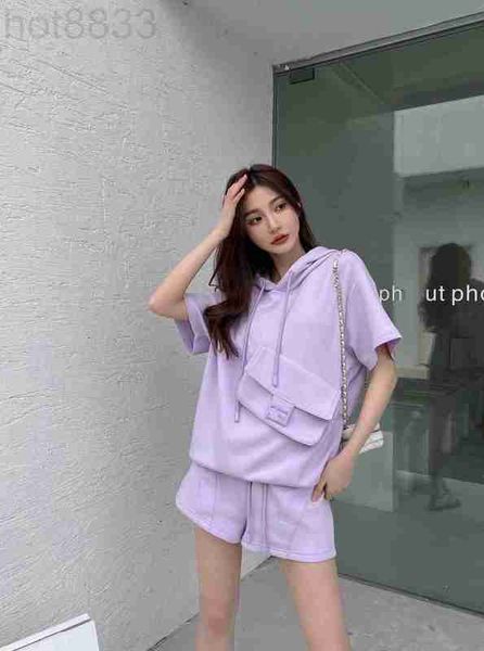 

women's two piece pants designer letter printing stick set 23 spring/summer diagonal straddle bag hooded short sleeve sweater drawstrin, White