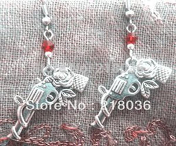 

whole fashion 50pair antique silver roses flower guns dangle earrings for women with gift box charms crystal bead diy findings5303041