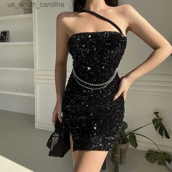 

sleeveless mini dress for women girls sequins sheath ins young ladies club wear summer thin popular spaghetti strap new, Black;gray