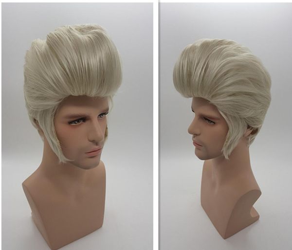 

xt861 white silver natural synthetic hair elvis presley hairstyles men short hair wigs cosplay pelucas perruque men peru pruiken p8445674, Black