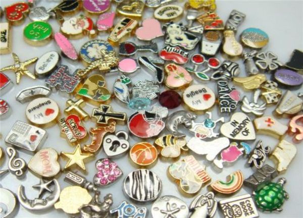 

100pcs mixed random floating charm for glass living memory locket8054979, Bronze;silver