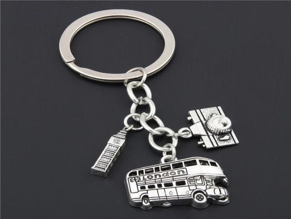 

keychain 1pc london keychain big ben key ring bus charms with camera england gift for traveler e16352442713, Silver