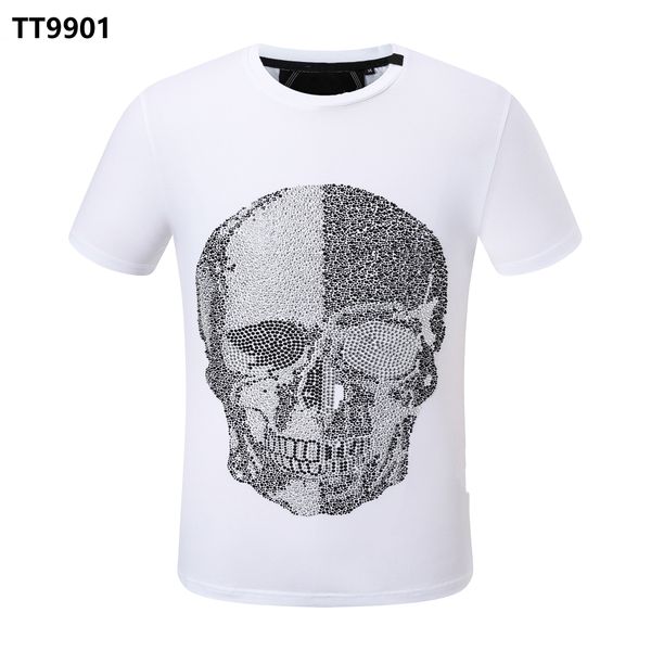 

2023 phillip plain t-shirt style european and american fashion personality big-name printed cotton youth casual short sleeves, White;black